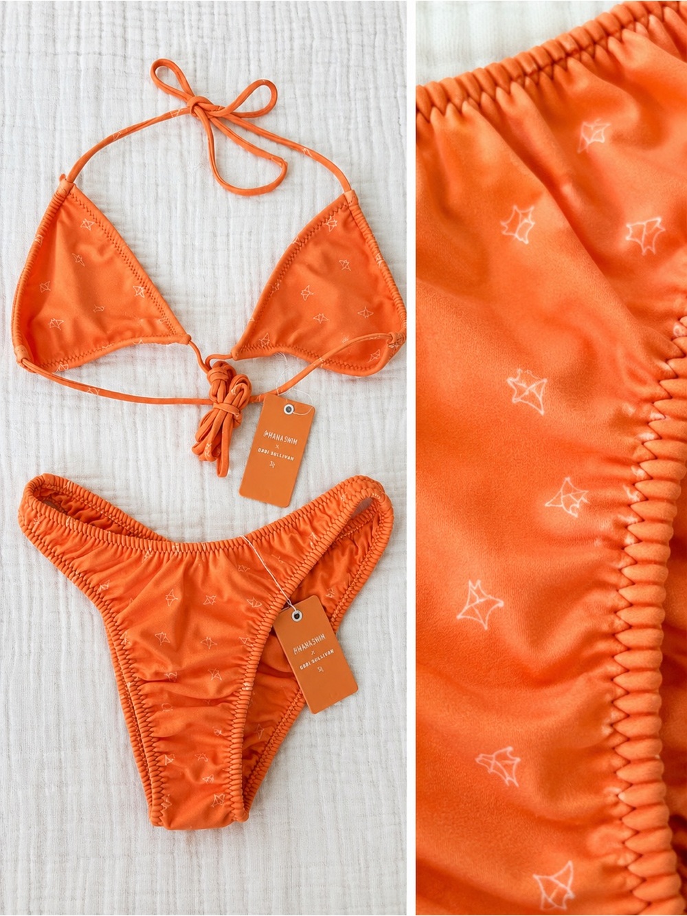 Lahana Swim x Gabi Sullivan Manta Ray Bikini Set S Orange NWT
